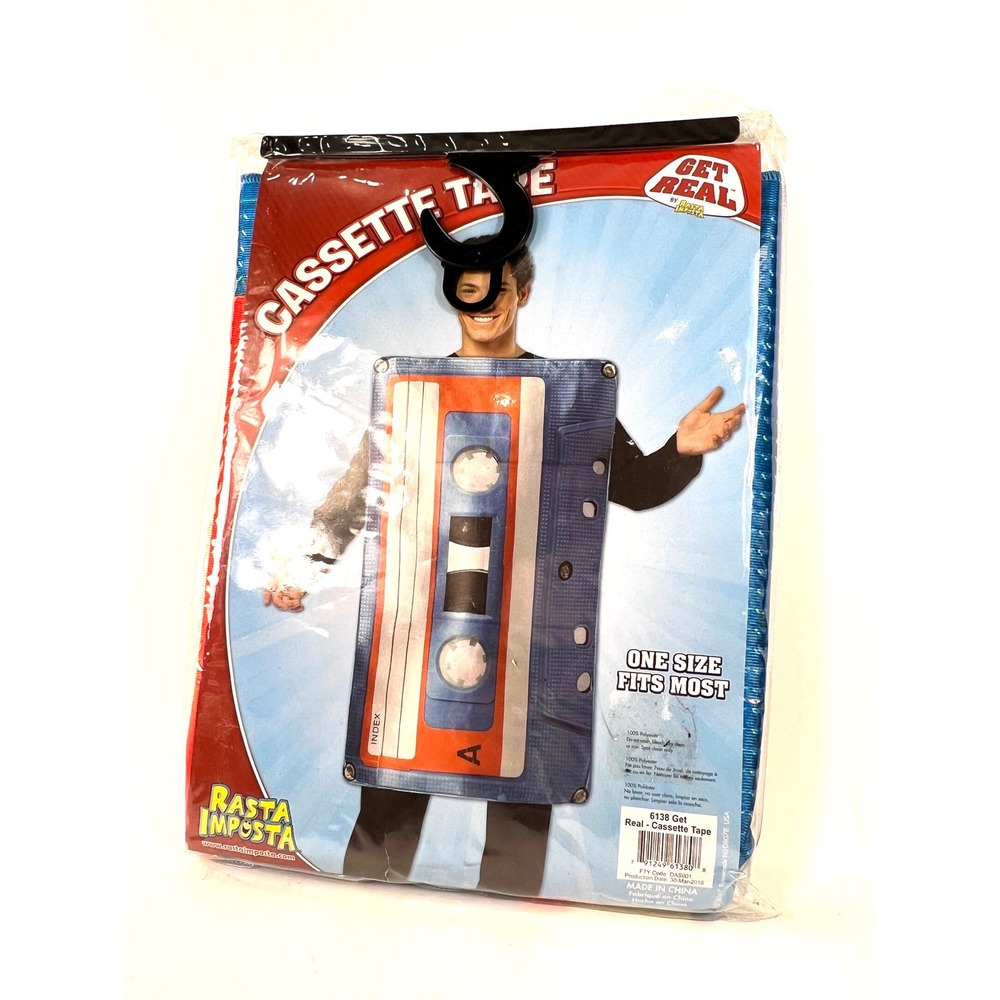 Rasta Imposta Get Real Cassette Tape Costume 80s Retro Tunic Blue Orange 6138
